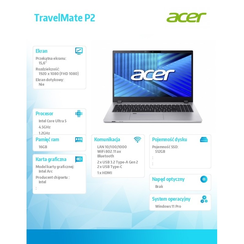 Notebook Acer TravelMate P2 TMP215-75-G2-TCO 15.6"FHD/Ultra … | PartsPC.pl