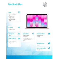 MacBook Neo 13 cali: A18 Pro 6/5, 8GB, 512GB SSD, bez zasila… | PartsPC.pl