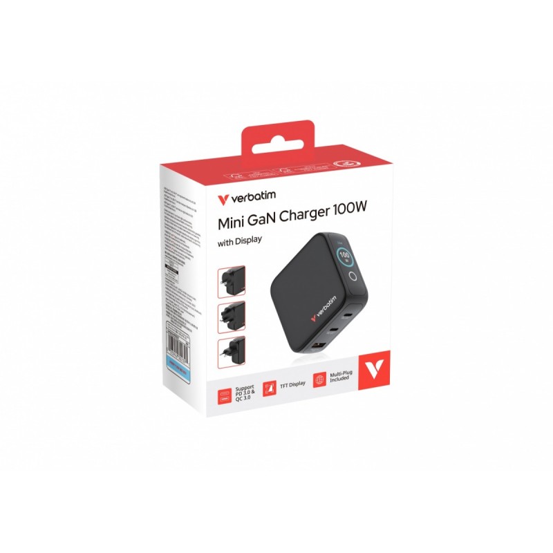 Ładowarka Mini GaN 100W Smart TFT 2xUSB-C 1xUSB-A UE/UK/USA | PartsPC.pl