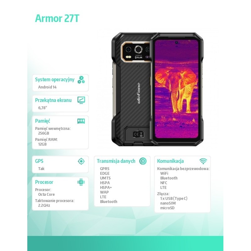 ULEFONE Smartfon Armor 27T 4G 12/256GB IP69K czarny | PartsPC.pl