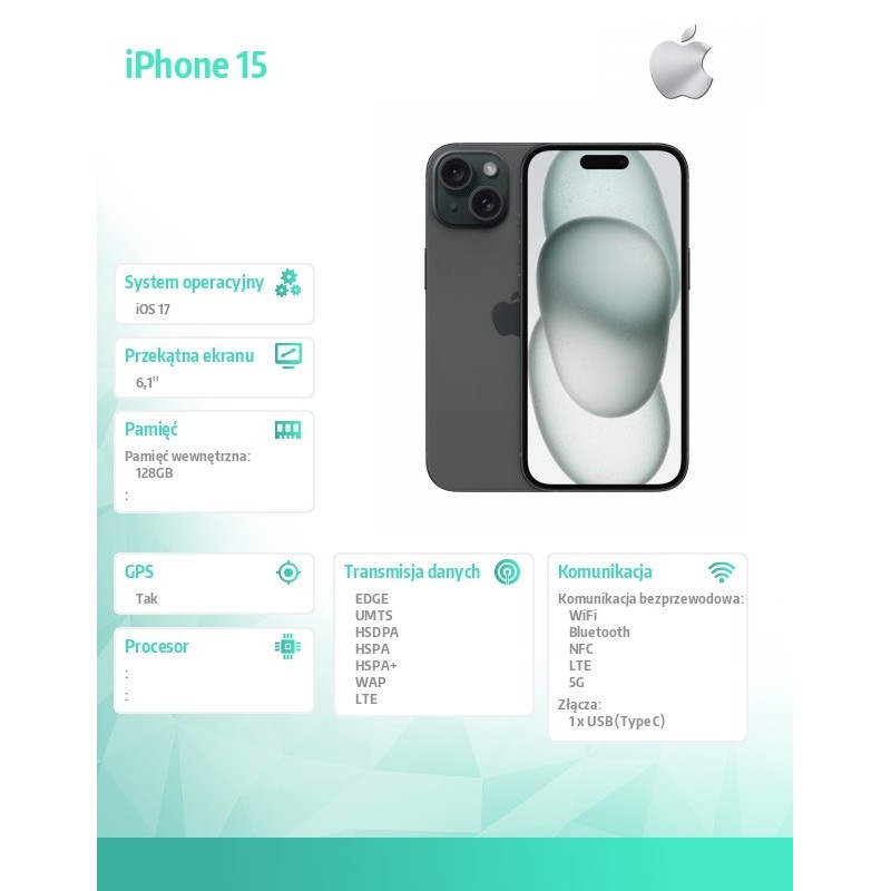 iPhone 15 128GB - Czarny | PartsPC.pl