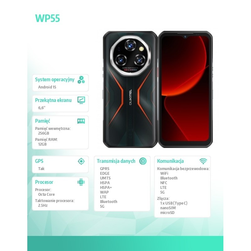 OUKITEL Smartfon WP55 5G 12/256 GB IP69K Pomarańczowy | PartsPC.pl