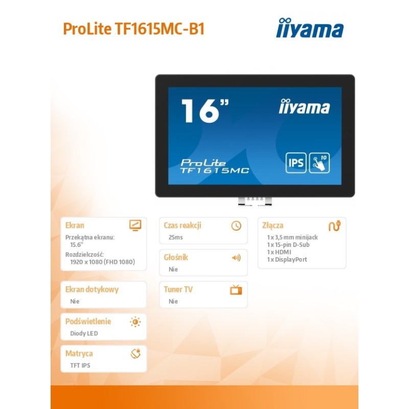 Monitor 15.6 cala TF1615MC-B1 IPS,pojemnościowa 10 punktów,4… | PartsPC.pl
