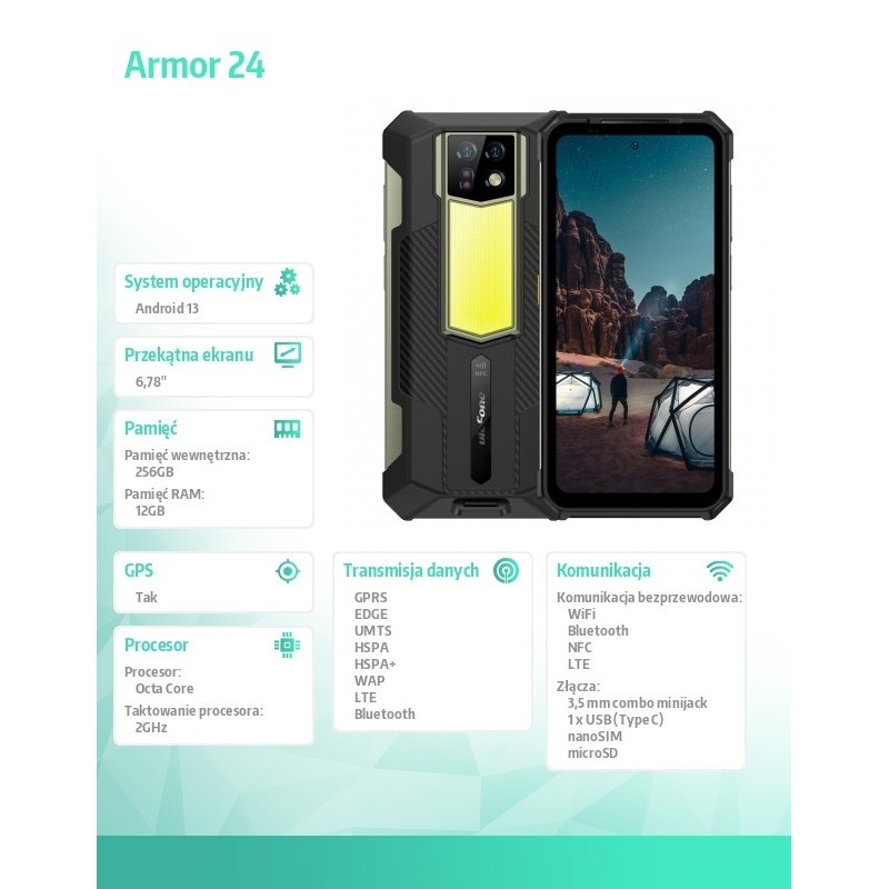 ULEFONE Smartfon Armor 24 4G 12/256GB IP69K czarny | PartsPC.pl