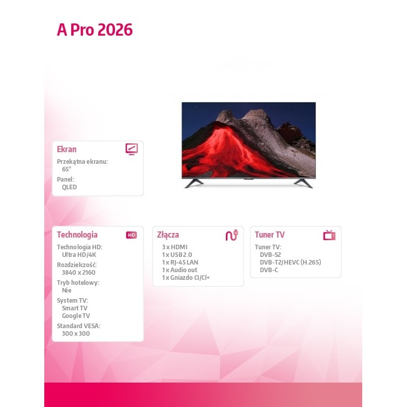 XIAOMI Telewizor TV A Pro 2026 65 | PartsPC.pl