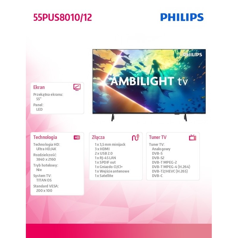 Philips Telewizor LED 55 cali 55PUS8010/12 | PartsPC.pl