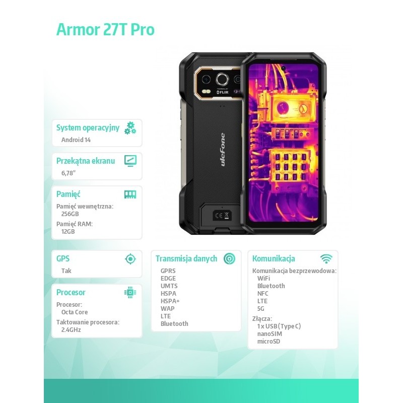 ULEFONE Smartfon Armor 27T Pro 5G 12/256GB IP69K termowizja … | PartsPC.pl