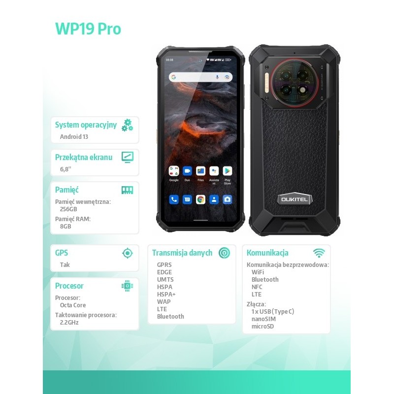 OUKITEL Smartfon WP19 Pro 8/256 GB czarny | PartsPC.pl