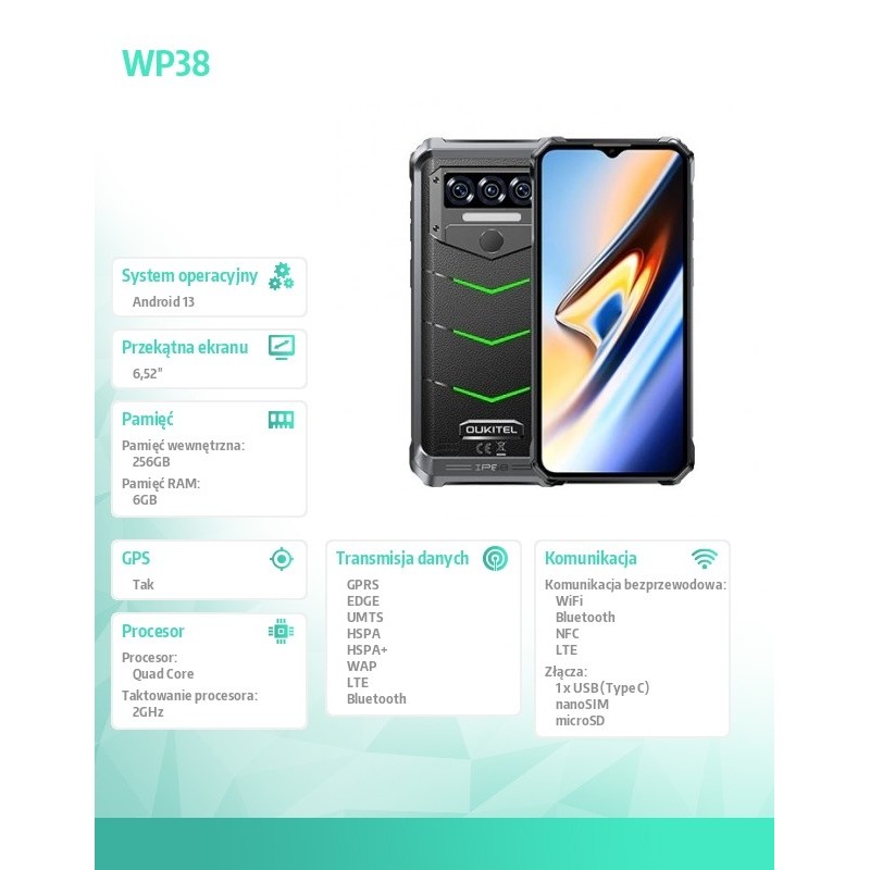 OUKITEL Smartfon WP38 6/256GB zielony | PartsPC.pl