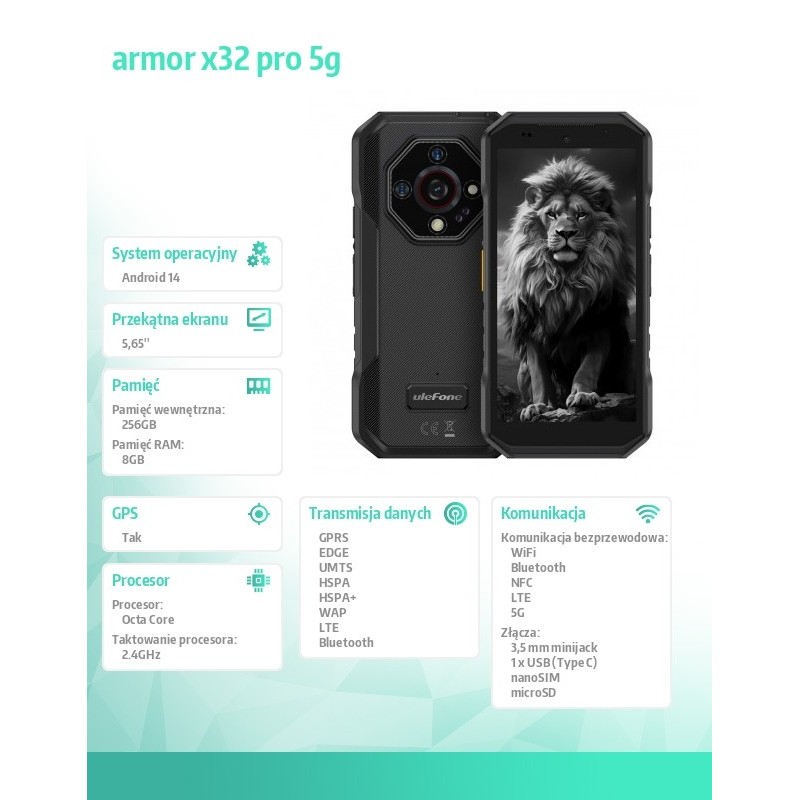 ULEFONE Smartfon Armor X32 Pro 5G 8/256GB IP69K czarny | PartsPC.pl