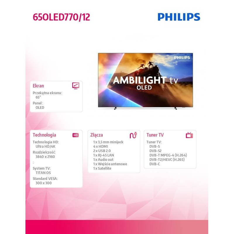 Philips Telewizor OLED 65 cali 65OLED770/12 | PartsPC.pl