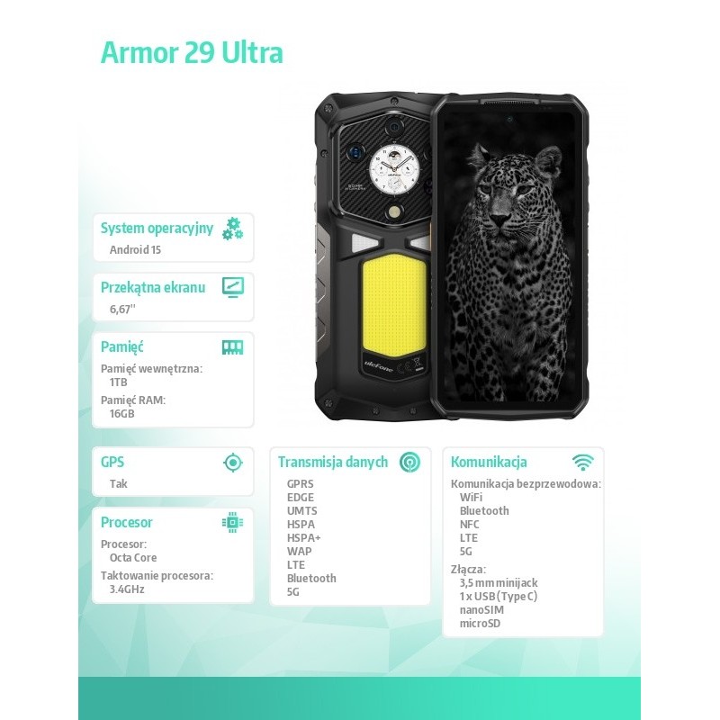 ULEFONE Smartfon Armor 29 Ultra 5G 16/1TB czarny | PartsPC.pl
