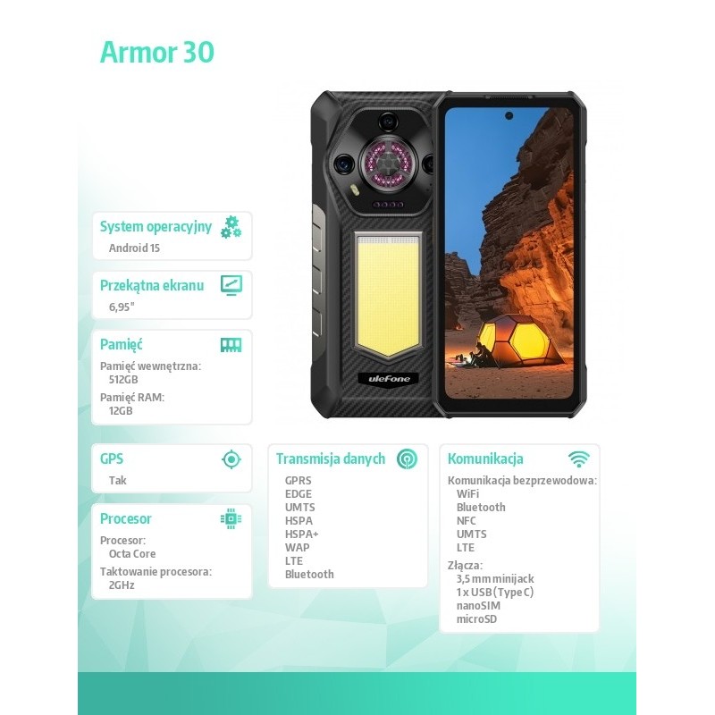ULEFONE Smartfon Armor 30 4G 12/512GB IP69K czarny | PartsPC.pl