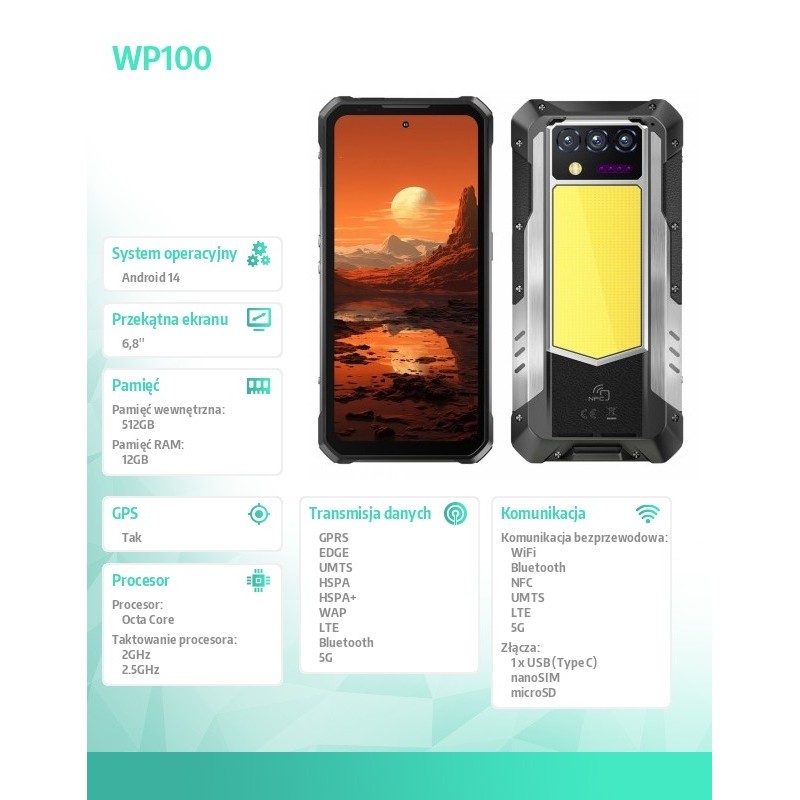 OUKITEL Smartfon WP100 5G 12/512 IP69K czarny | PartsPC.pl