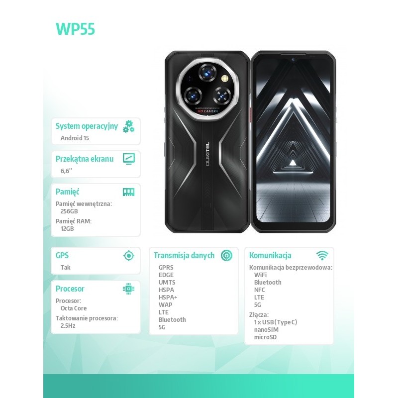 OUKITEL Smartfon WP55 5G 12/256 GB IP69K czarny | PartsPC.pl