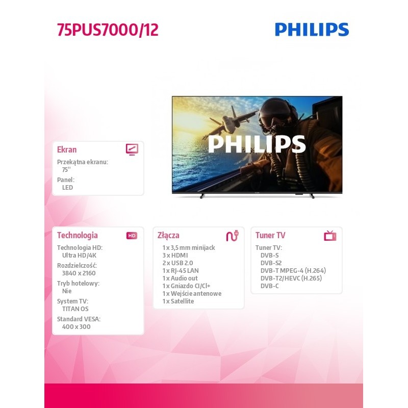 Philips Telewizor 75 cali LED 75PUS7000/12 | PartsPC.pl