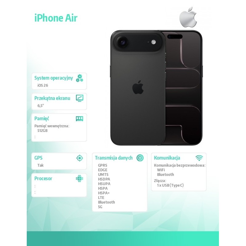 Apple iPhone Air - gwiezdna czerń 512GB | PartsPC.pl