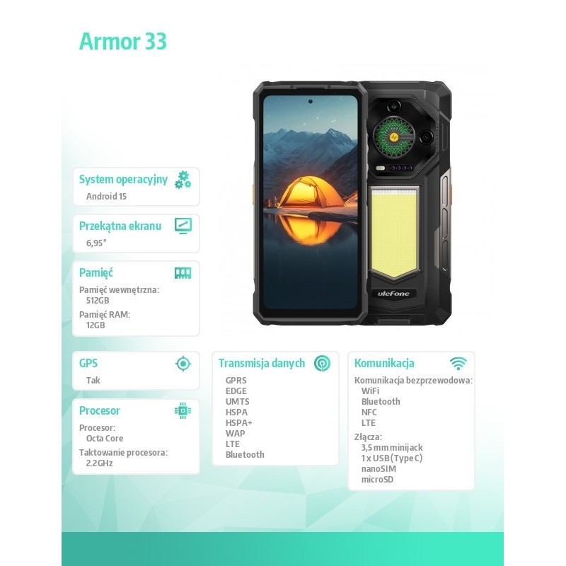 ULEFONE Smartfon Armor 33 4G 12/512GB IP69K czarny | PartsPC.pl