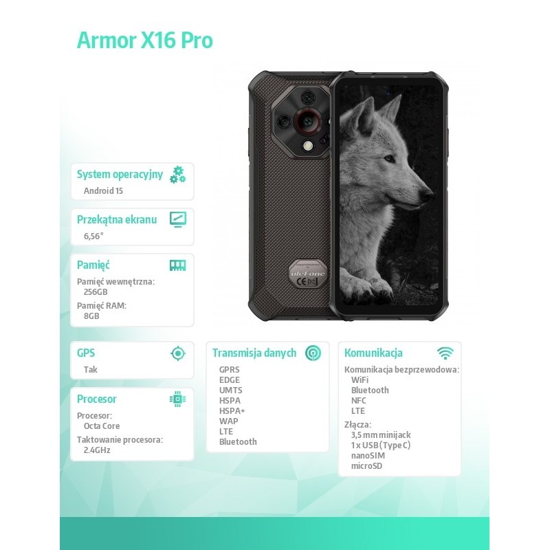 ULEFONE Smartfon Armor X16 Pro 5G 8/256GB IP69K czarny | PartsPC.pl