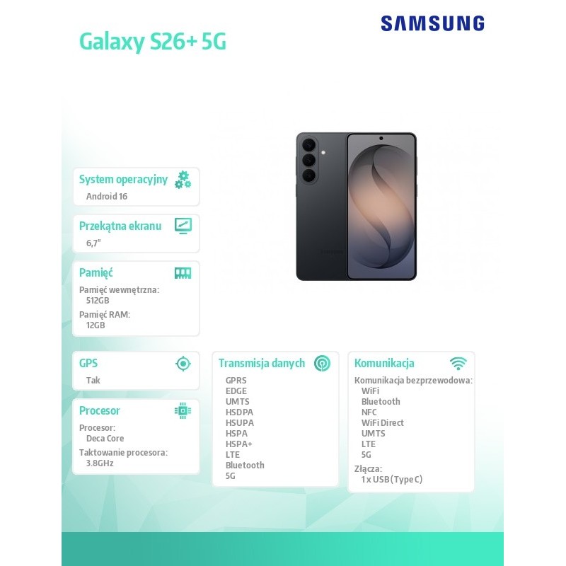 Samsung Smartfon Galaxy S26+ 5G 12/512GB DualSIM czarny | PartsPC.pl