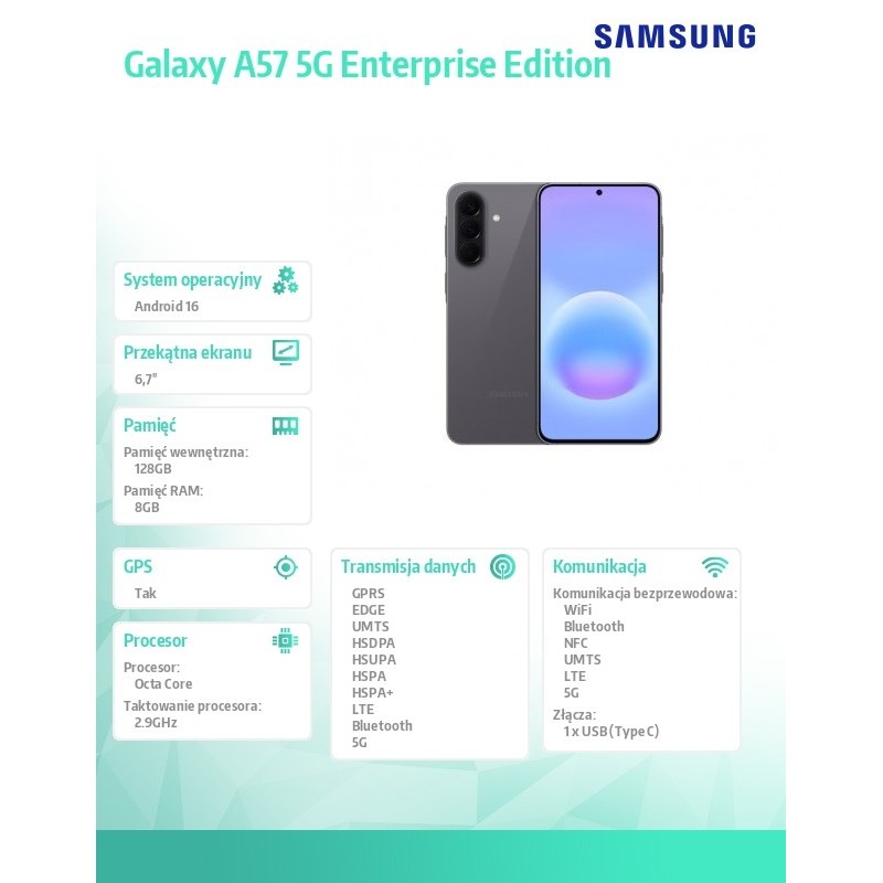 Samsung Smartfon Galaxy A57 5G 8/128GB Enterprise Edition sz… | PartsPC.pl