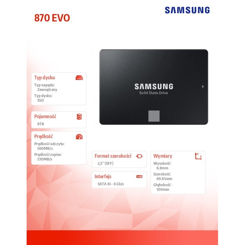 Samsung Dysk SSD 870EVO MZ-77E8T0B/EU 8TB | PartsPC.pl