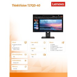 Lenovo Monitor 27 cali ThinkVision T27QD-40 WLED LCD 64AAGAT… | PartsPC.pl
