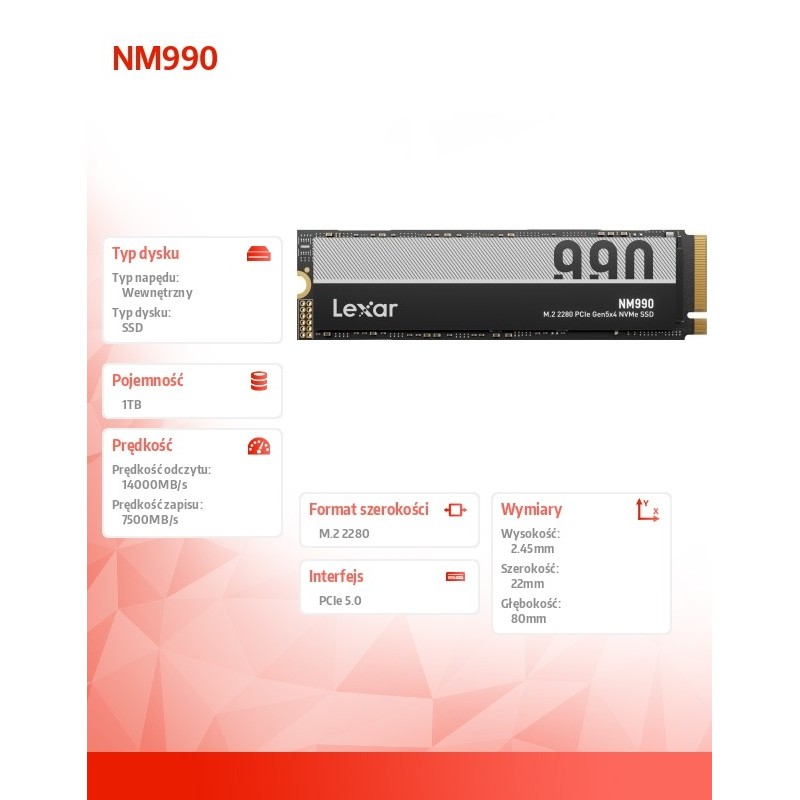 Lexar Dysk SSD NM990 1TB Gen5 14000/7500 | PartsPC.pl