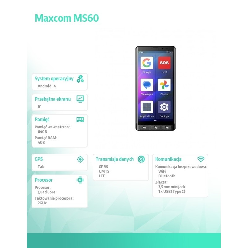 Smartfon dla seniora MS601 4G | PartsPC.pl