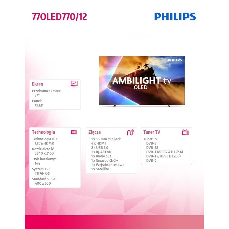 Philips Telewizor OLED 77 cali 77OLED770/12 | PartsPC.pl