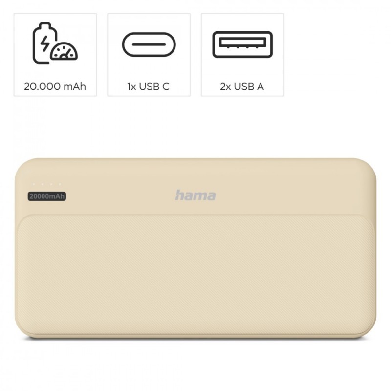 Power pack 20000 mAh 2xUSB-A piaskowy | PartsPC.pl