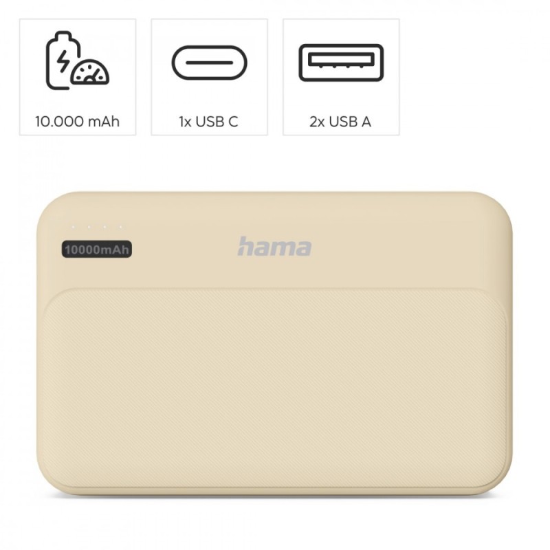 Power pack 10000 mAh 2xUSB-A piaskowy | PartsPC.pl