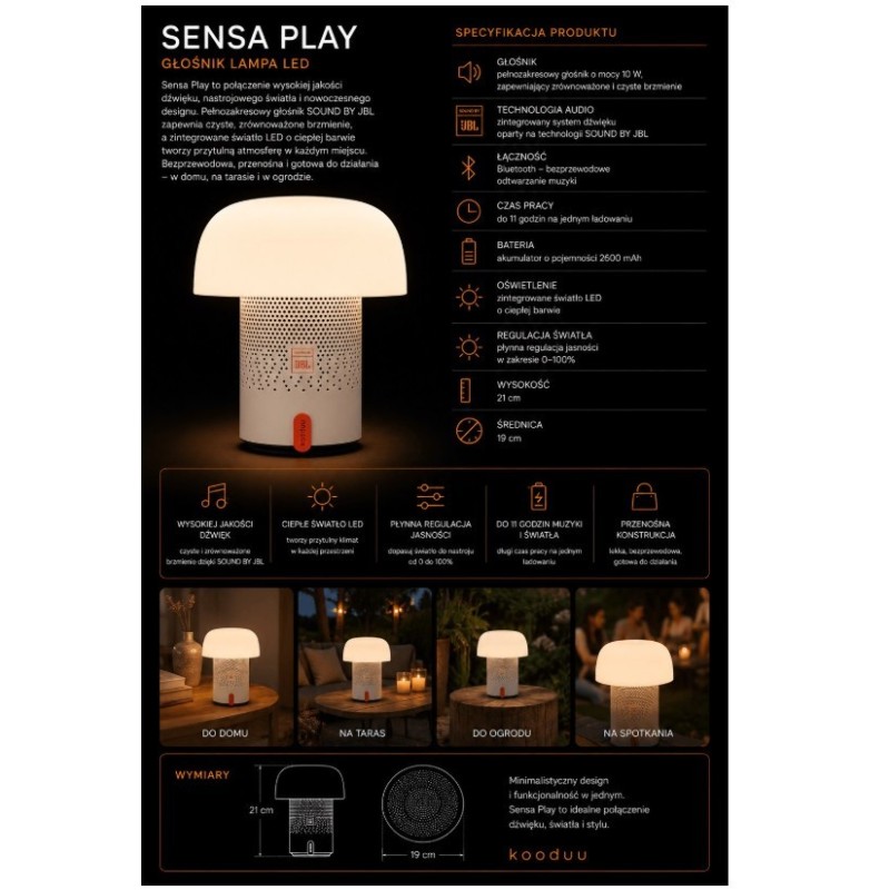 Lampa przenośna z głośnikiem Sensa Play szara