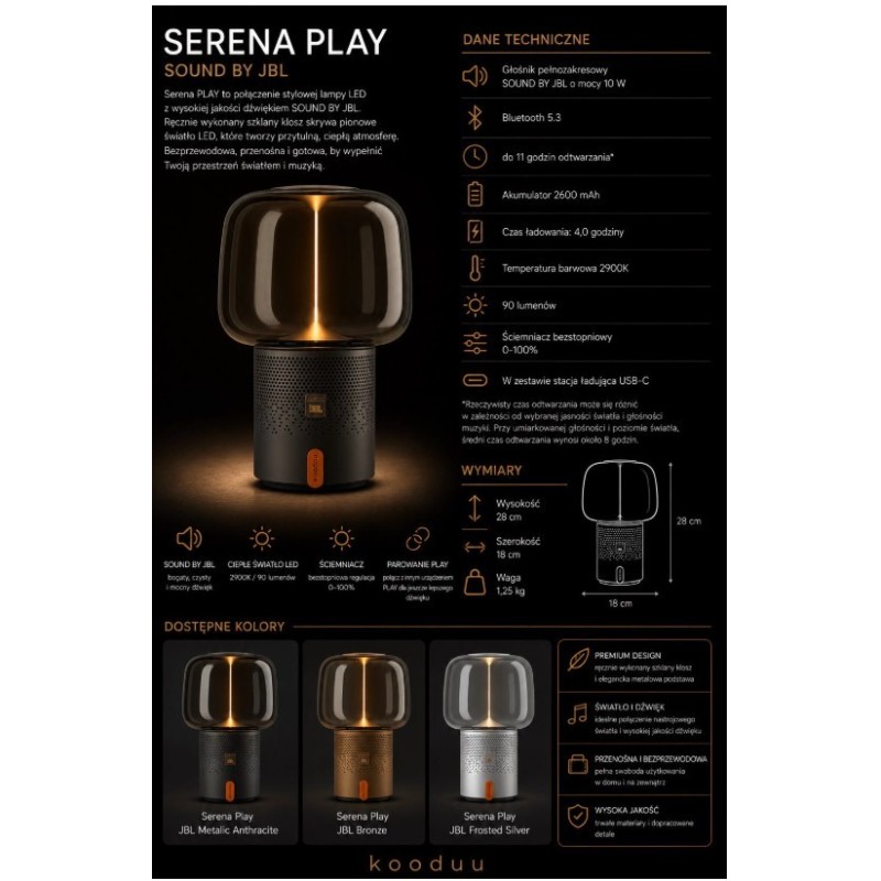 Lampa przenośna z głośnikiem Serena Play brązowa