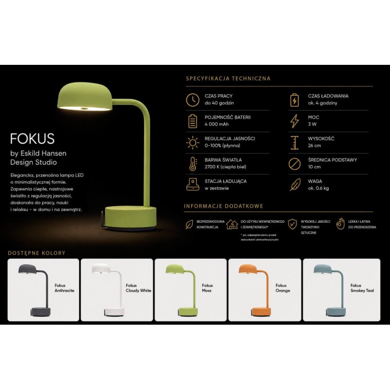 Lampa przenośna akumulatorowa FOKUS biała