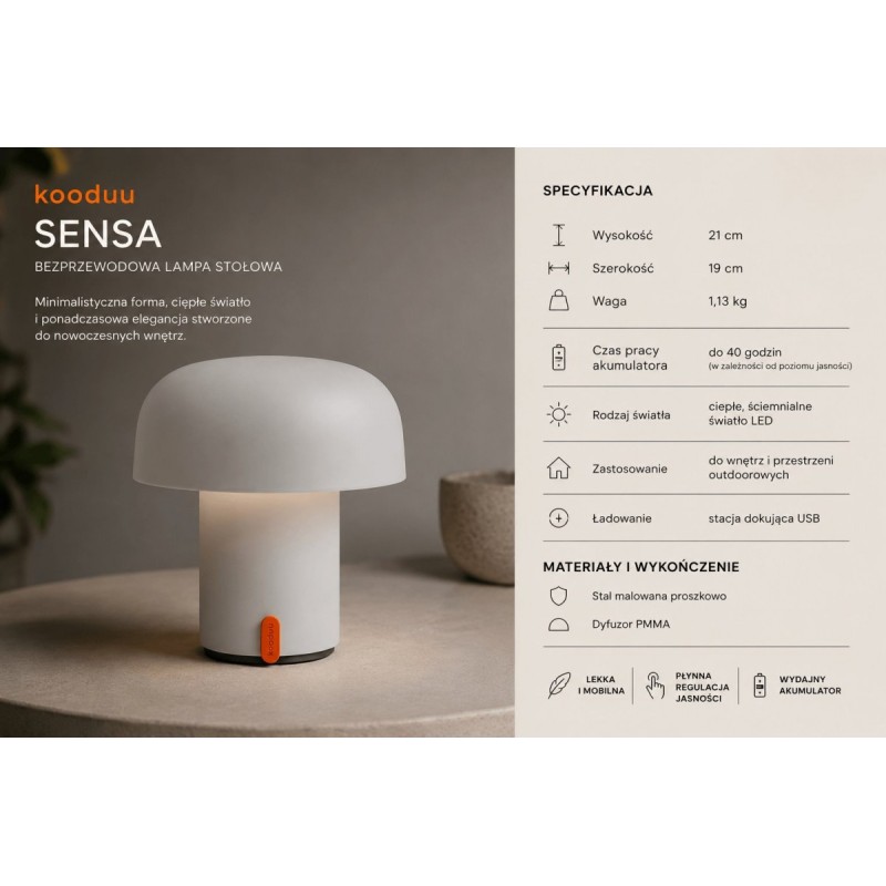 Lampa przenośna akumulatorowa SENSA biała