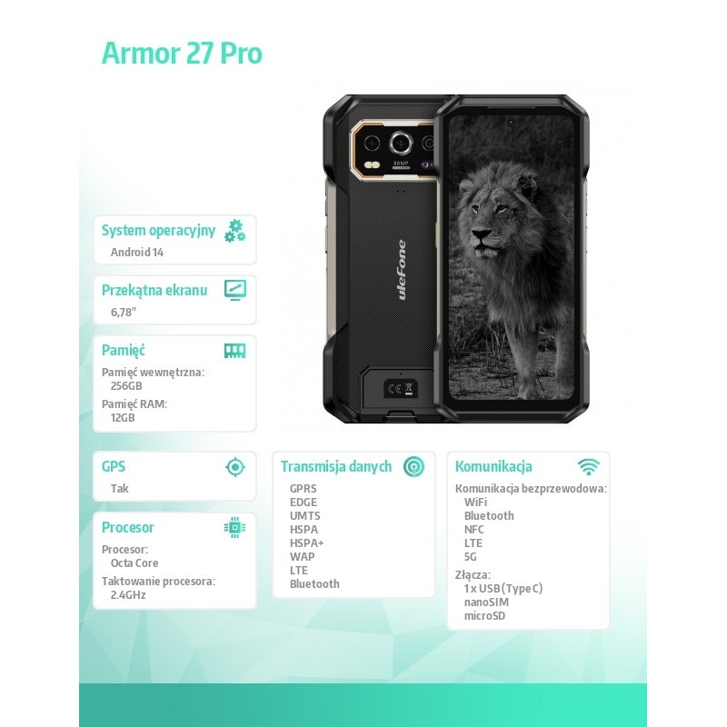 Smartfon Armor 27 Pro 5G 12/256GB Czarny | PartsPC.pl