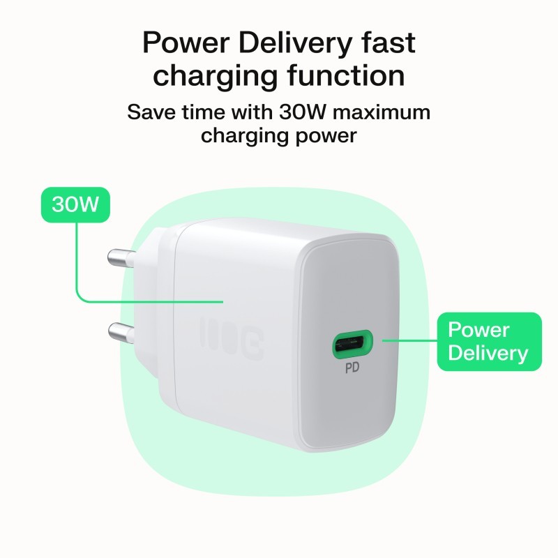 Ładowarka sieciowa USB 30W 1x USB-C BIAŁA | PartsPC.pl