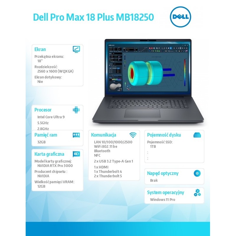 Stacja robocza Dell Pro Max 18 Plus MB18250 W11P U9-285HX|32… | PartsPC.pl