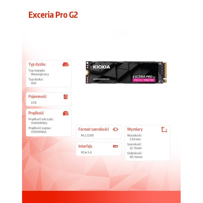 Kioxia Dysk SSD Exceria Pro G2 4TB NVMe5.0 2280 14900/... | PartsPC.pl