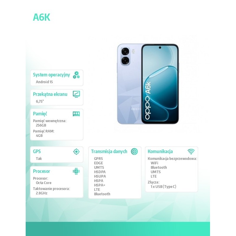 Oppo Smartfon A6k 4G 4/256GB CPH2891 jasnofioletowy | PartsPC.pl