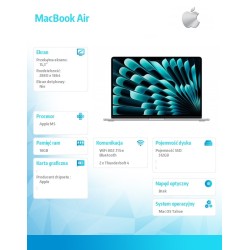 MacBook Air 15.3 cala: M5 10/10, 16GB, 512GB SSD, bez zasila… | PartsPC.pl