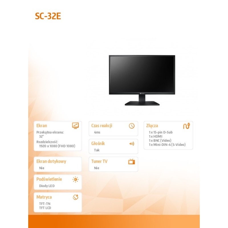 Monitor wielkoformatowy 32 cale  SC-32E 300cd/m2 24/7 BNC cz… | PartsPC.pl