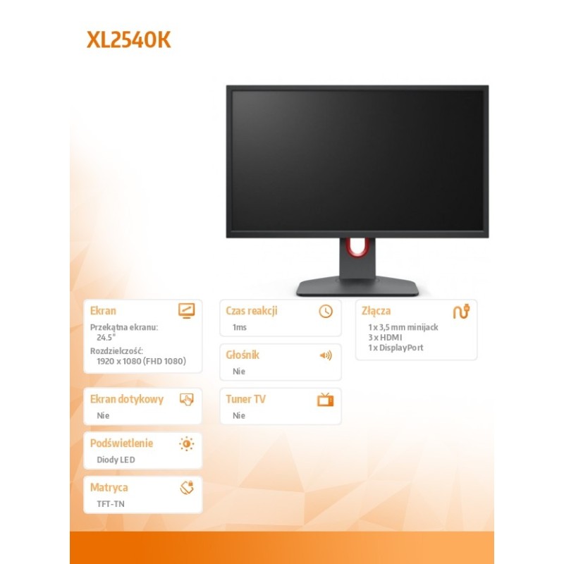 ZOWIE Monitor BENQ XL2540K LED 1ms/12MLN:1/HDMI/GAMING | PartsPC.pl