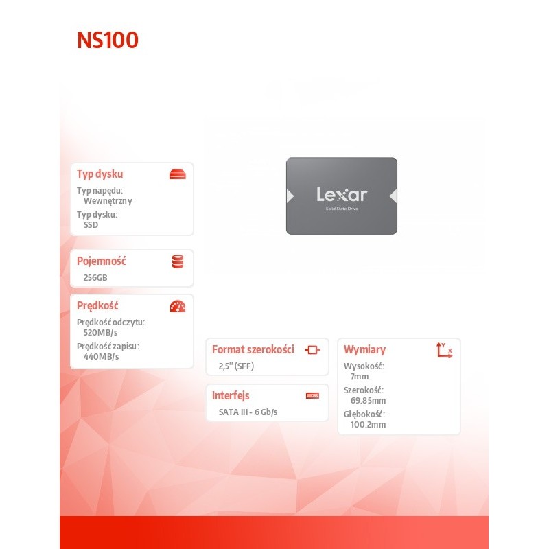 Lexar Dysk SSD NS100 256GB SATA3 2.5 520/440MB/s | PartsPC.pl