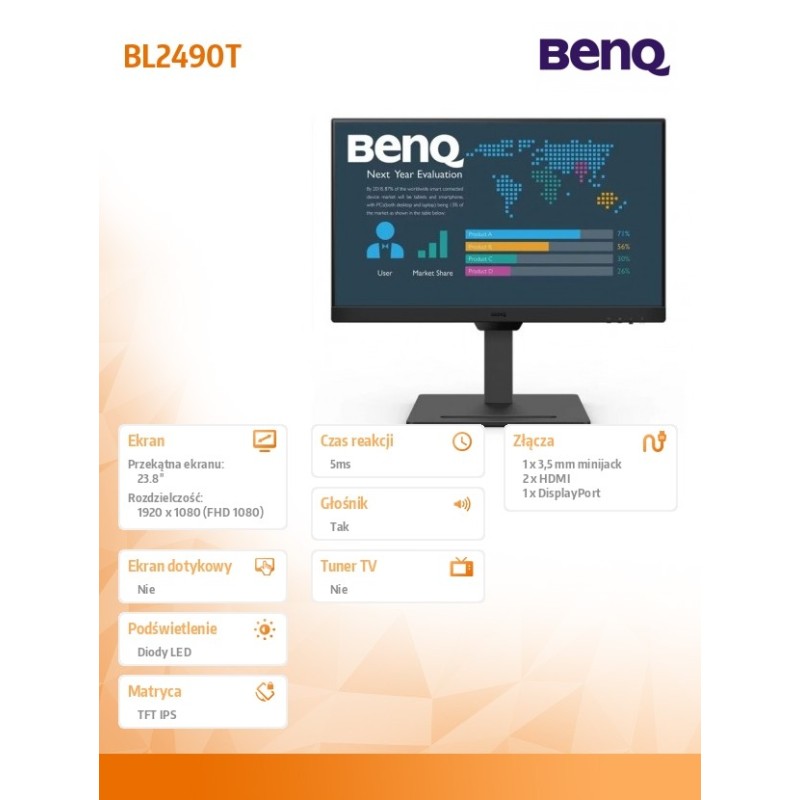 Benq Monitor 24 cale BL2490T LED 4ms/1300:1/IPS/HDMI | PartsPC.pl