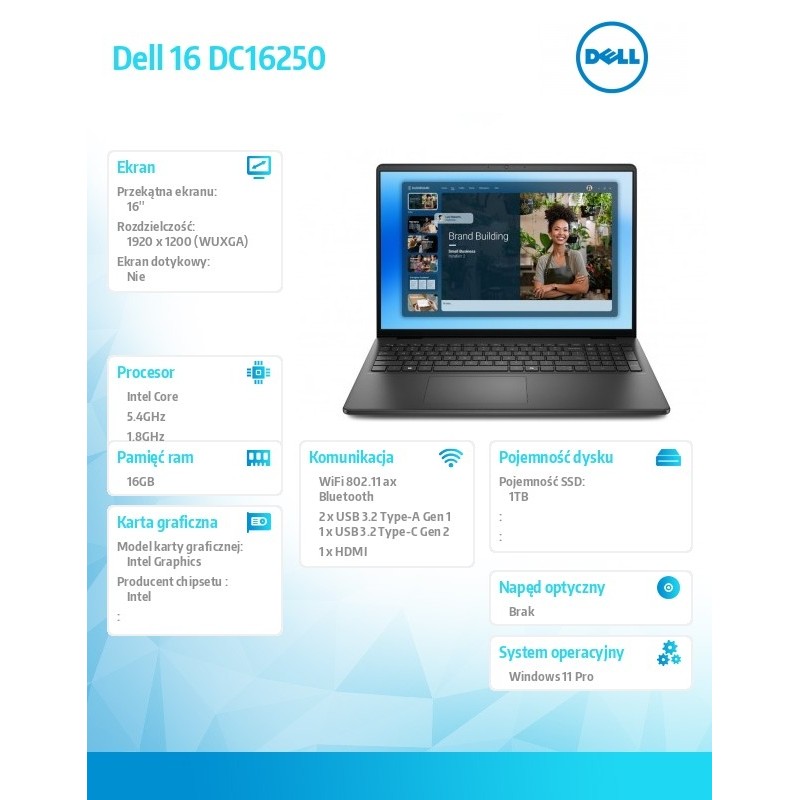 Laptop Dell 16 DC16250 W11P C7-150U/16GB/1TB/16.0 FHD+/Int/F… | PartsPC.pl