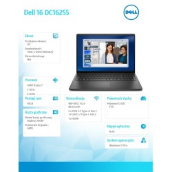 Laptop Dell 16 DC16255 W11P Ryzen 7 250|16GB|1TB|AMD Radeon|… | PartsPC.pl