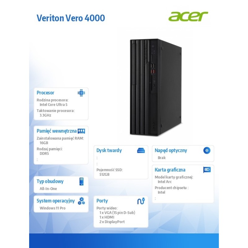 Komputer Veriton Vero 4000 VVX4735GT SFF Core Ultra 5 225/16… | PartsPC.pl