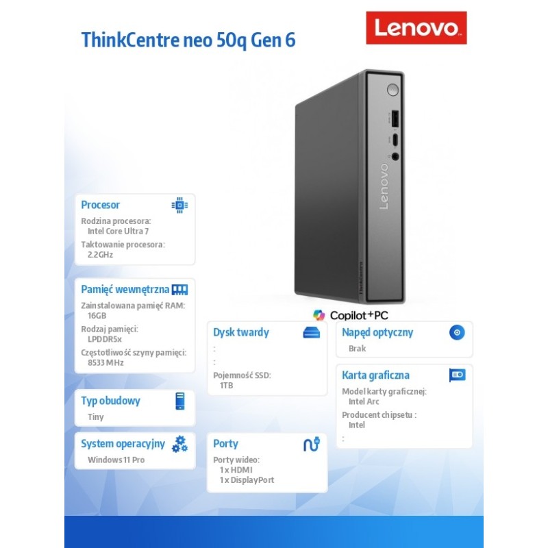 Komputer ThinkCentre Neo 50q Tiny G6 13HR003YPB W11Pro Ultra… | PartsPC.pl